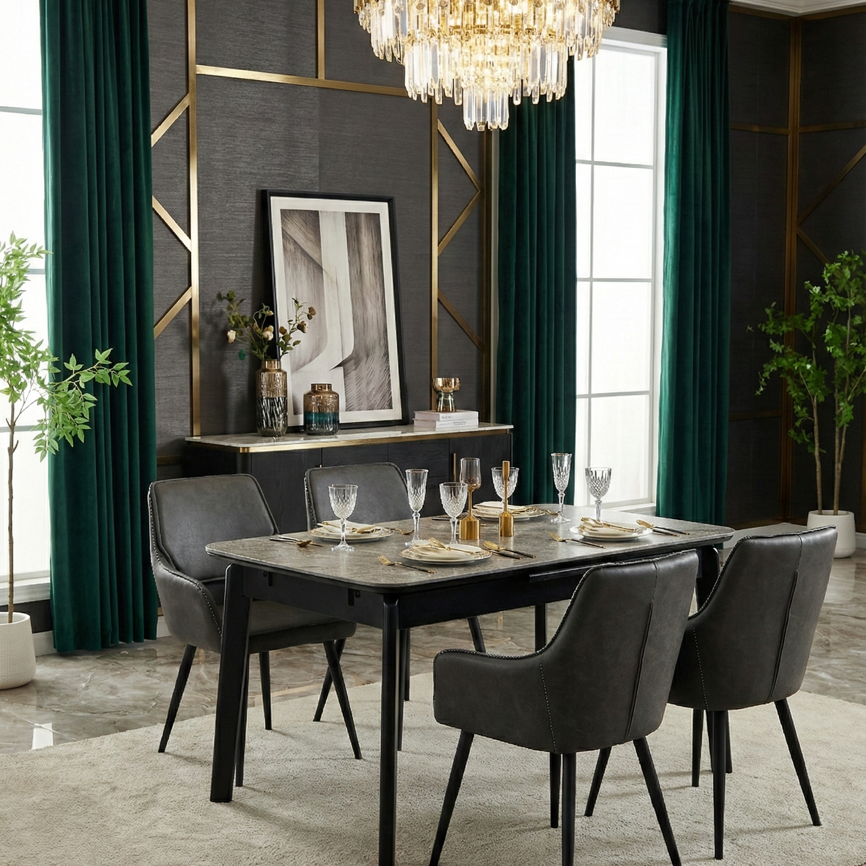 Arizona Extending Grey Ceramic Table With Palermo Chairs