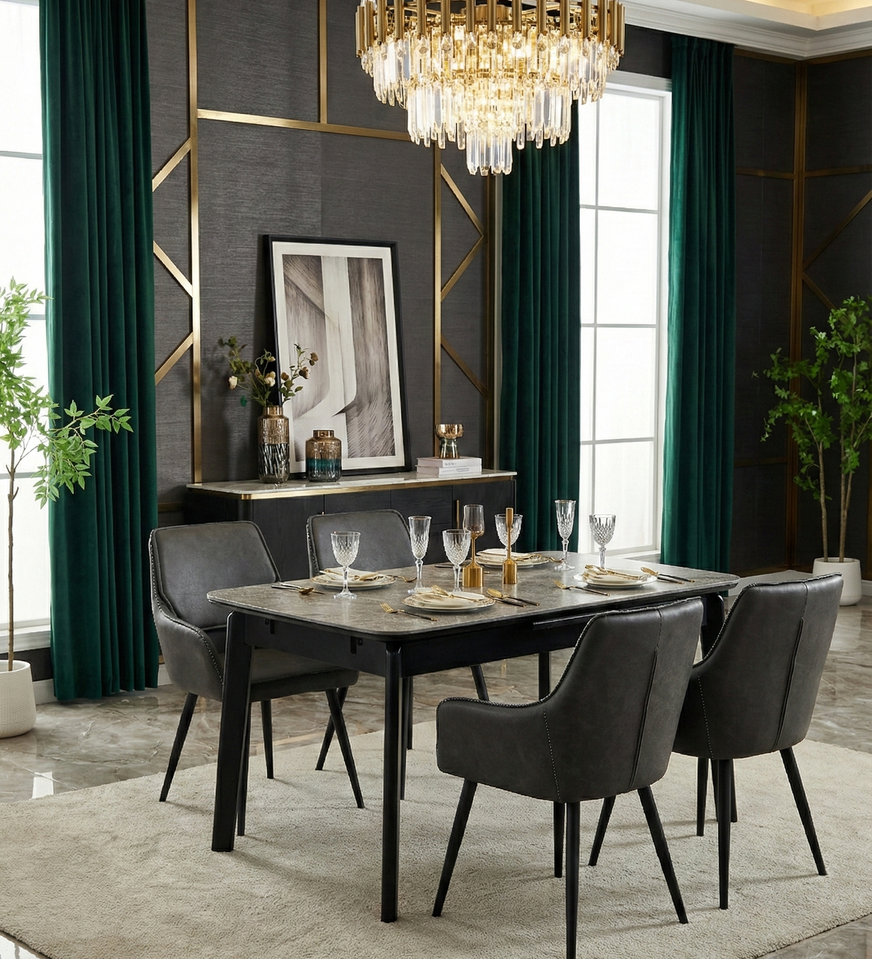 Arizona Extending Grey Ceramic Table With Palermo Chairs