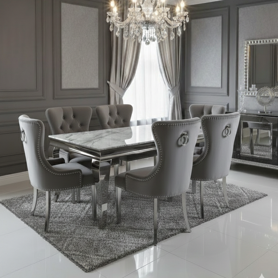 Sofia Grey Marble Dining Table with Henley Knocker Chairs