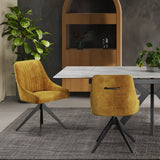 Regent 160-240cm White Ceramic Marble Side Extending Dining Table With Swivel Velvet Dining Chairs
