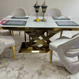 Elina 180cm Gold Dining Table With Santos Velvet Gold Chairs