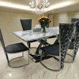Elina 180cm Chrome Grey Marble Dining Table With Florence High Back Velvet Chrome Chairs