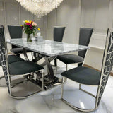 Elina 180cm Chrome Grey Marble Dining Table With Florence High Back Velvet Chrome Chairs