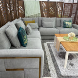 Berlin Sofa Grey Velvet Gold Trim Corner Sofa