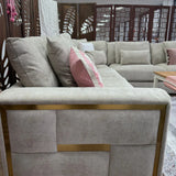 Berlin Sofa Beige Velvet Gold Trim Corner Sofa