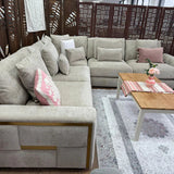 Berlin Sofa Beige Velvet Gold Trim Corner Sofa