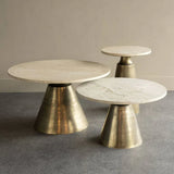 Libra Interiors Clifton II Side Table in Antique Brass and Travertine