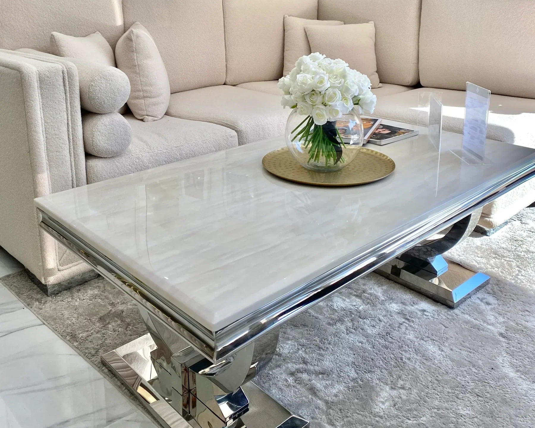 Arianna Chrome 120cm Marble Coffee Table - 6 Colors