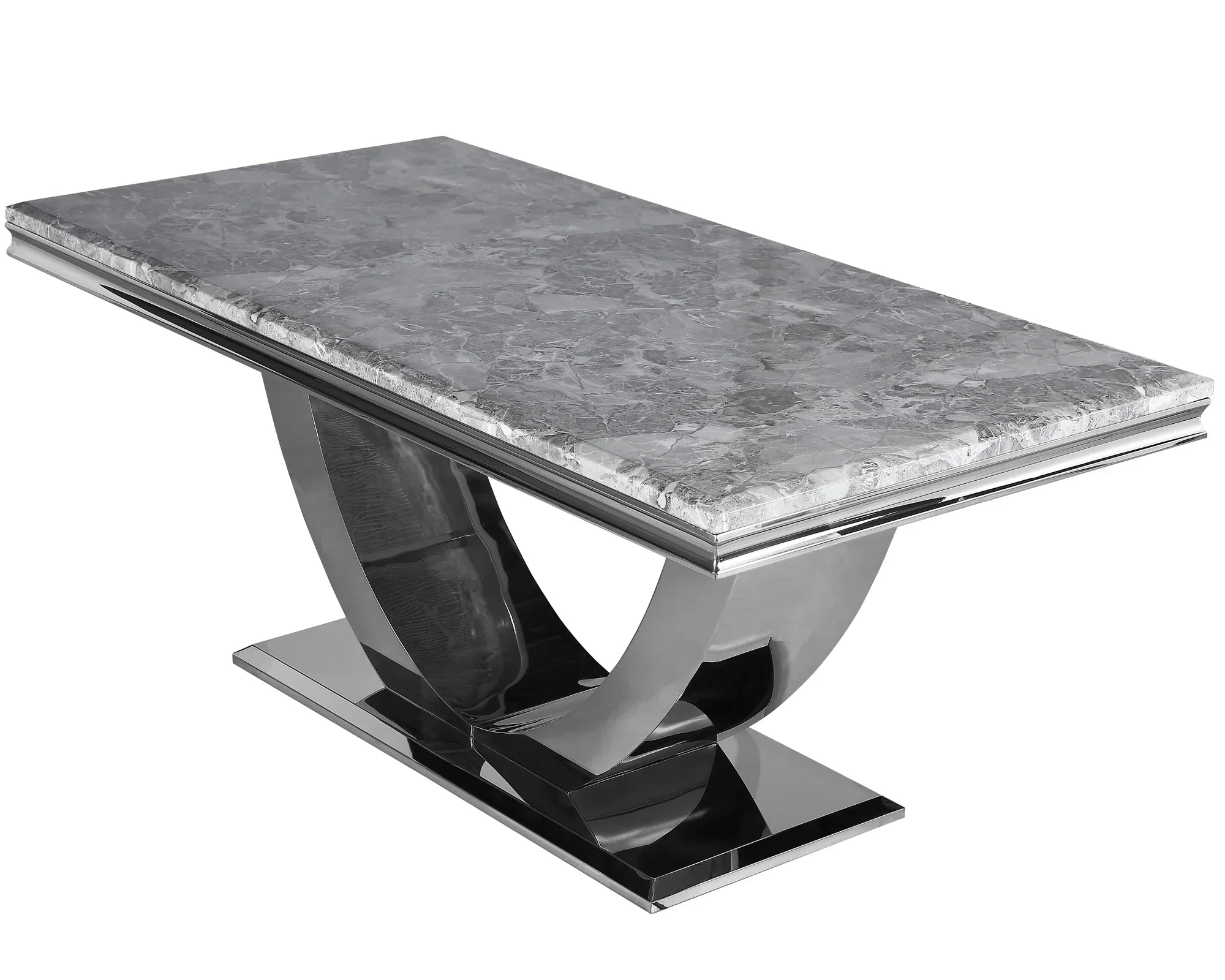 Arial Marble & Chrome Dining Table With Lucy Slim Quilted Lion Knocker Velvet Chairs