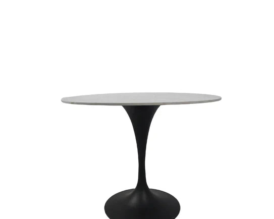 Bentley 90cm Grey Ceramic Marble Round Dining Table With Black Base