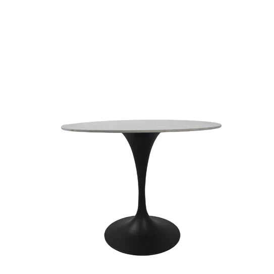 Bentley 90cm Grey Ceramic Marble Round Dining Table With Black Base