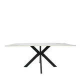 Phoenix 180cm White Ceramic Marble Dining Table With Grey Velvet Black Ring Chairs