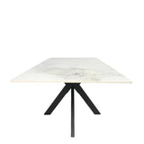 Phoenix 180cm White Ceramic Marble Dining Table With Grey Velvet Black Ring Chairs