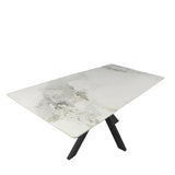 Phoenix 180cm White Ceramic Marble Dining Table With Grey Velvet Black Ring Chairs