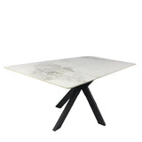 Phoenix 180cm White Ceramic Marble Dining Table With Grey Velvet Black Ring Chairs