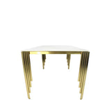 Mayfair 180CM Gold Marble Dining Table With Lucy Gold Ring Knocker Quilted Dining Chairs