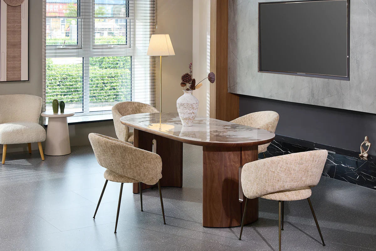 Isabella Oval 200cm Walnut & Pandora Ceramic Marble Dining Table