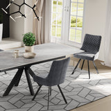 Regent 160-240cm Grey Matt Ceramic Marble Side Extending Dining Table With Velvet Dining Chairs