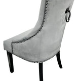 Phoenix 180cm White Ceramic Marble Dining Table With Grey Velvet Black Ring Chairs