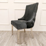 Arial 180cm Marble & Chrome Dining Table With Kensington Grey Button Dining Chairs
