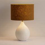 DI Designs Gesso White Ceramic & Neutral Shade Round Table Lamp Small