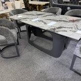 Lina Grey Marble 180cm Dining Table With Grey Velvet Dining Chairs