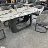 Lina Grey Marble 180cm Dining Table With Grey Velvet Dining Chairs