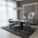 Lina Grey Marble 180cm Dining Table With Grey Velvet Dining Chairs