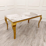 Louis Gold Pandora Gold Sintered Stone Dining Table With Gold Lion Knocker Dining Chairs-Esme Furnishings