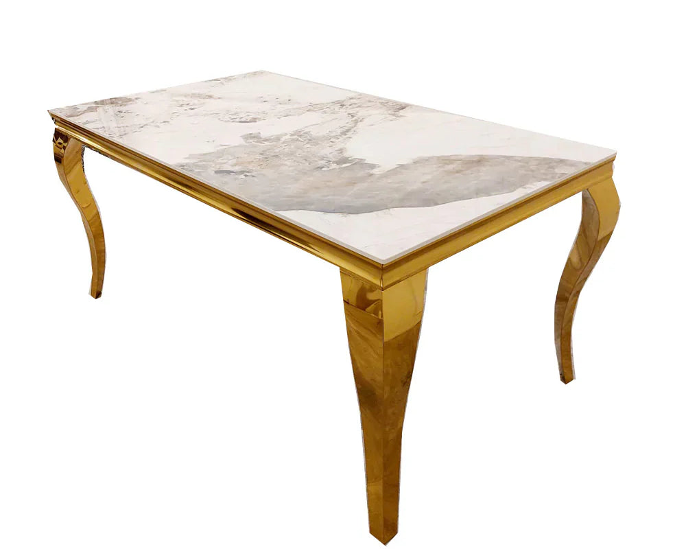 Louis Gold Ceramic Sintered Stone & Chrome Dining Table 3 Colours-Esme Furnishings