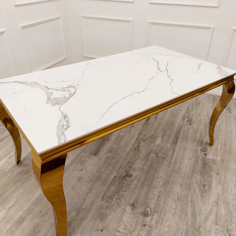 Louis Gold Ceramic Sintered Stone & Chrome Dining Table 3 Colours-Esme Furnishings