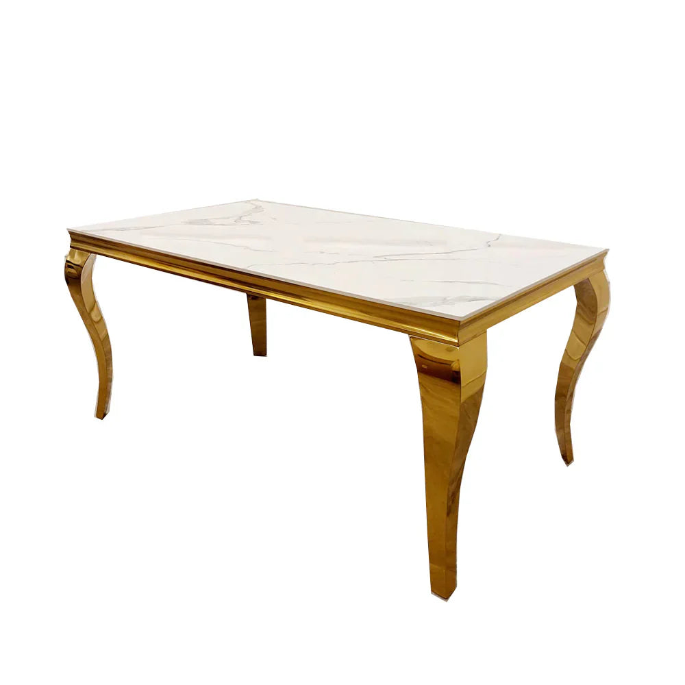 Louis Gold Ceramic Sintered Stone & Chrome Dining Table 3 Colours-Esme Furnishings