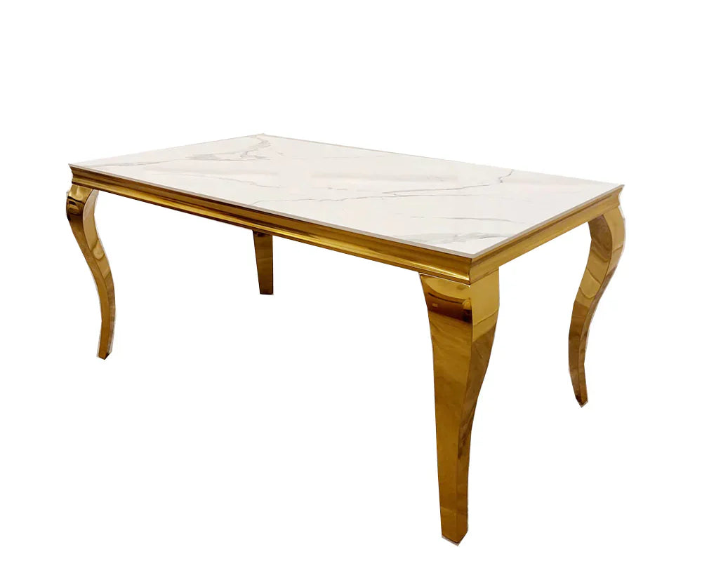 Louis Gold Ceramic Sintered Stone & Chrome Dining Table 3 Colours-Esme Furnishings
