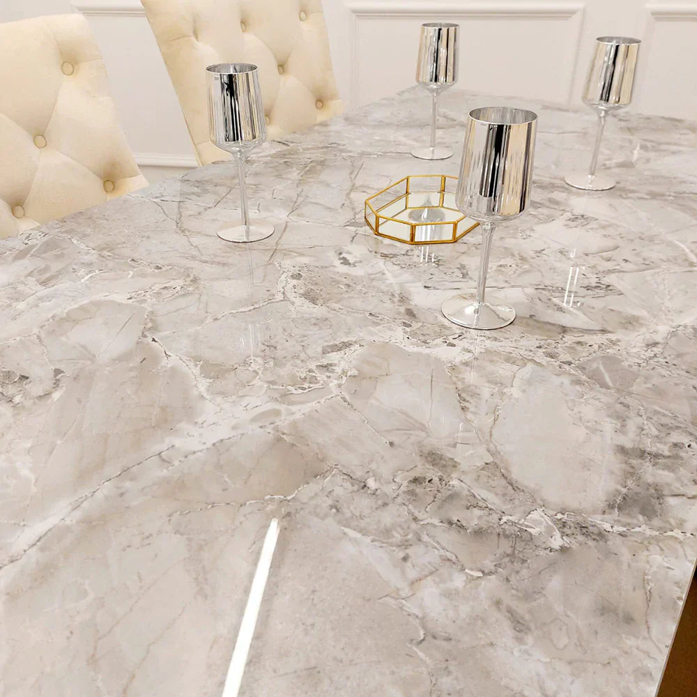 Louis Gold Ceramic Sintered Stone & Chrome Dining Table 3 Colours-Esme Furnishings