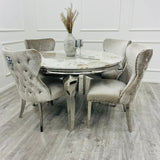 Louis 130cm Marble Round Dining Table + Valente Lion Dining Chairs