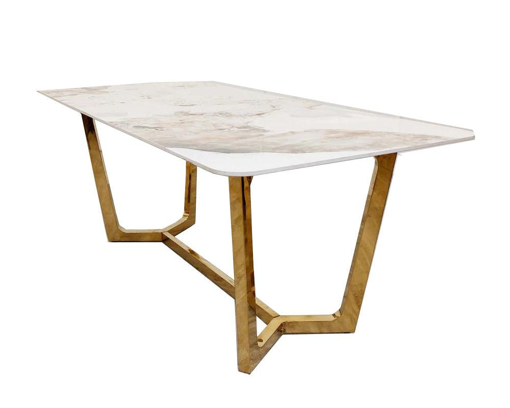 Lucien 180cm Gold Dining Table with Pandora Gold Sintered Stone Top-Esme Furnishings