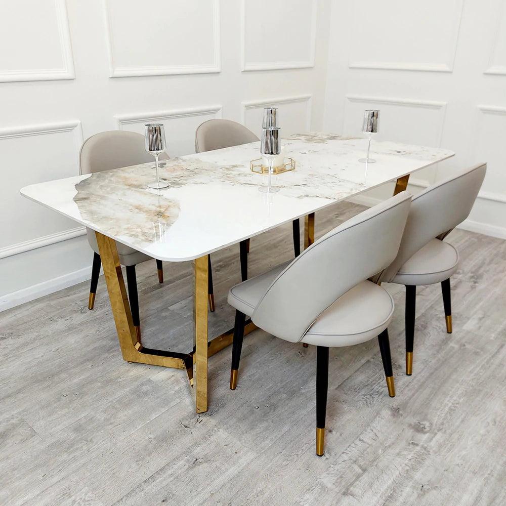 Lucien 180cm Gold Dining Table with Pandora Gold Sintered Stone Top-Esme Furnishings