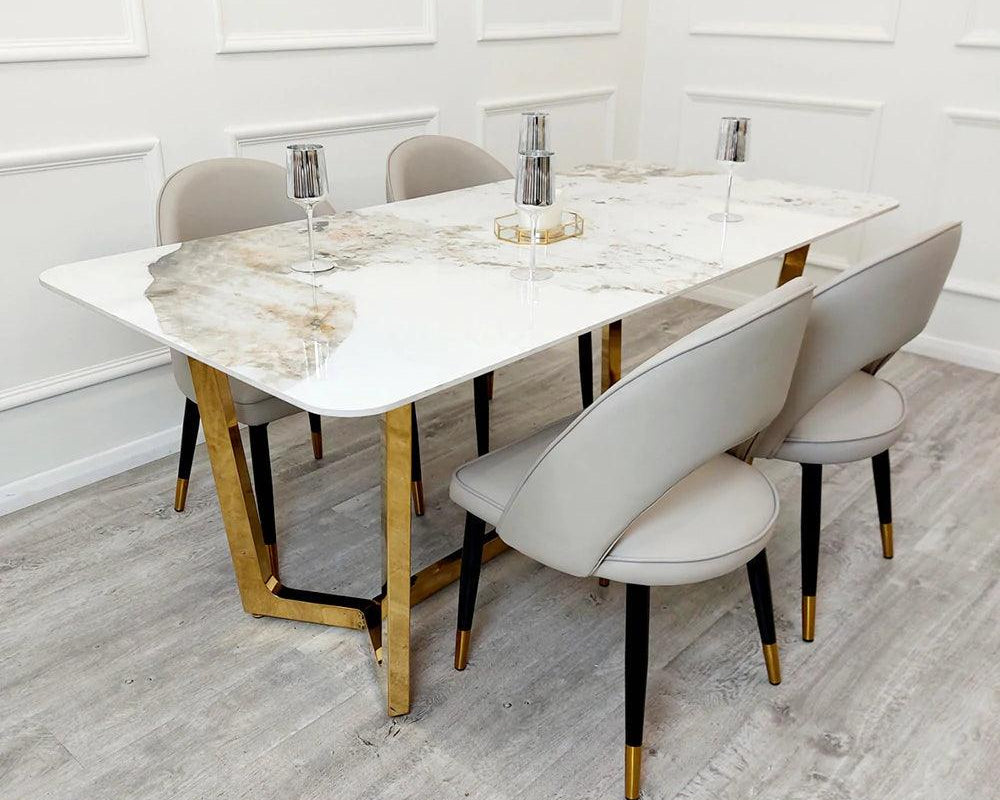Lucien 180cm Gold Dining Table with Pandora Gold Sintered Stone Top-Esme Furnishings