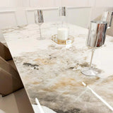 Lucien 180cm Gold Dining Table with Pandora Gold Sintered Stone Top + Etta Beige PU Leather Dining Chairs-Esme Furnishings