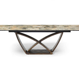 Lavish 200-300cm Italian Pandora Ceramic Marble Side Extending Dining Table With Milo Walnut Wooden Dining Chairs
