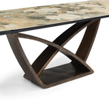 Lavish 200-300cm Italian Pandora Ceramic Marble Side Extending Dining Table With Milo Walnut Wooden Dining Chairs