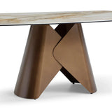 Levente 160cm Italian Brass & White Pandora Classico Ceramic Marble Dining Table