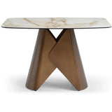 Levente 120cm Italian Brass & White Pandora Classico Ceramic Marble Dining Table