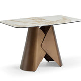 Levente 120cm Italian Brass & White Pandora Classico Ceramic Marble Dining Table