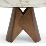 Levente 120cm Italian Brass & White Pandora Classico Ceramic Marble Dining Table