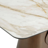 Levente 120cm Italian Brass & White Pandora Classico Ceramic Marble Dining Table