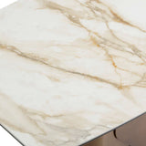 Levente 120cm Italian Brass & White Pandora Classico Ceramic Marble Dining Table
