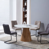 Lilian 120cm Walnut & White Ceramic Round Marble Dining Table