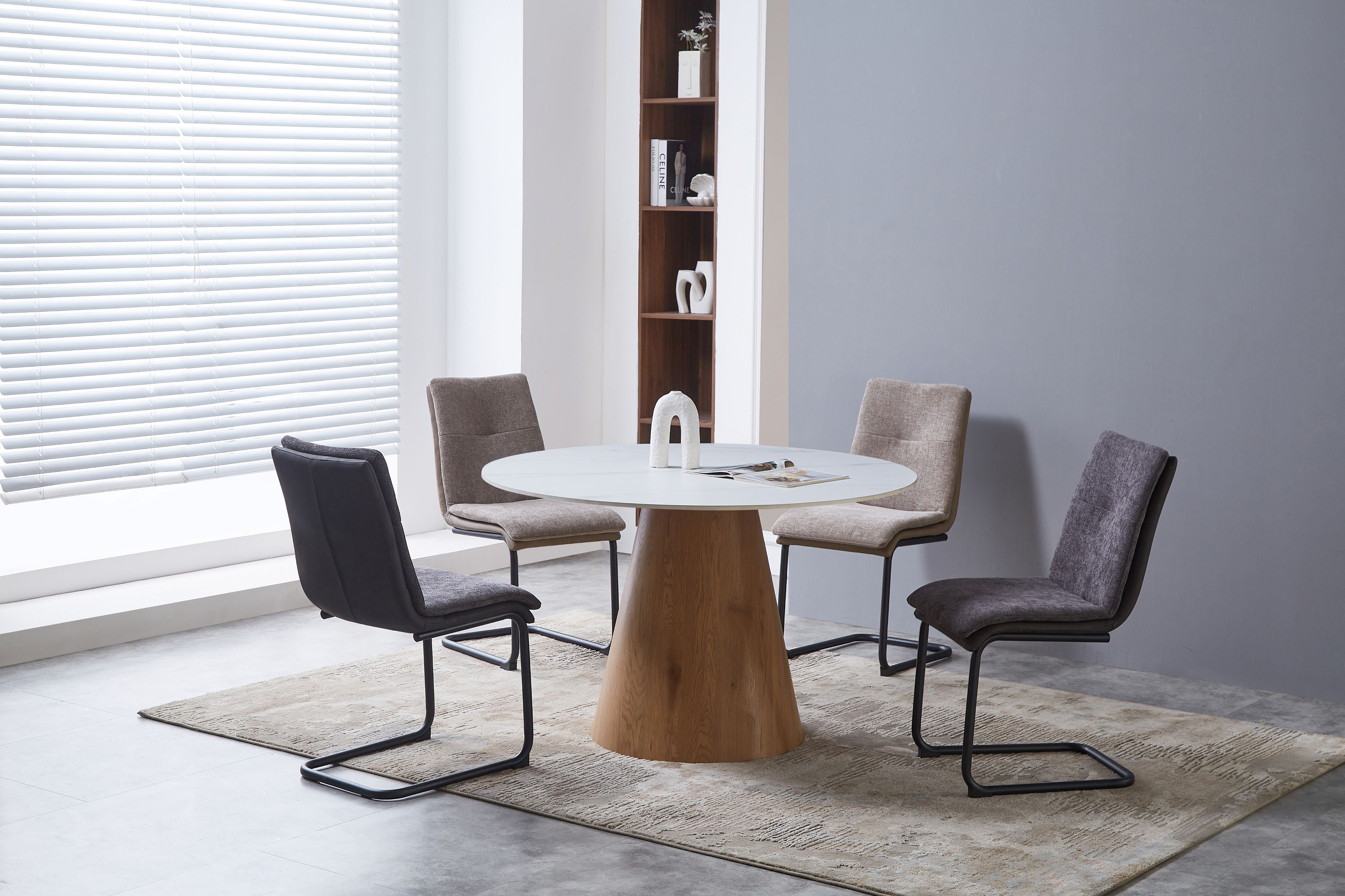 Lilian 120cm Walnut & White Ceramic Round Marble Dining Table