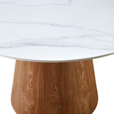 Lilian 120cm Walnut & White Ceramic Round Marble Dining Table